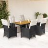 vidaXL 7 Piece Garden Dining Set with Cushions Black Poly Rattan