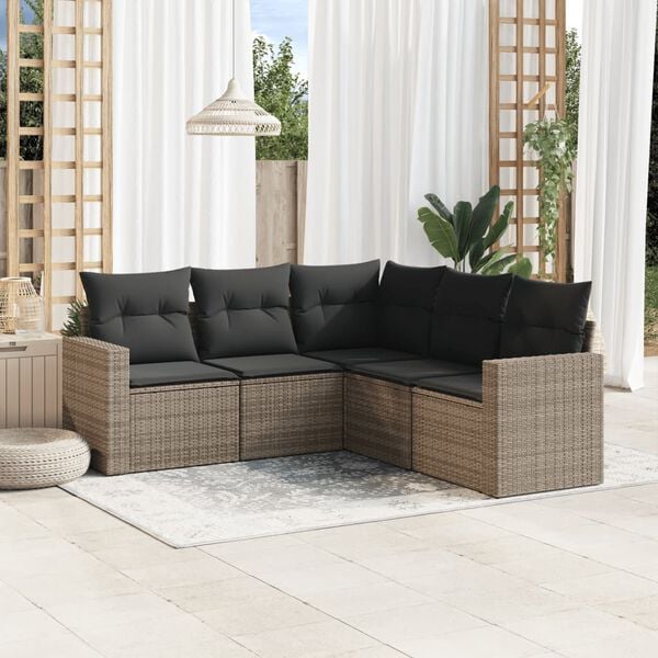 vidaXL 5 Piece Garden Sofa Set with Cushions Grey Poly Rattan