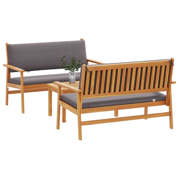 vidaXL Garden Sofa Set with Cushion 3 pcs Brown Solid Acacia wood