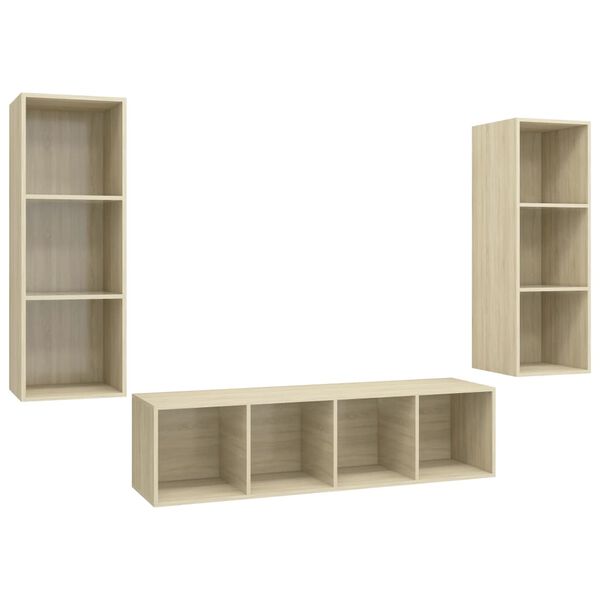 vidaXL 3 Piece TV Cabinet Set Sonoma Oak Engineered Wood