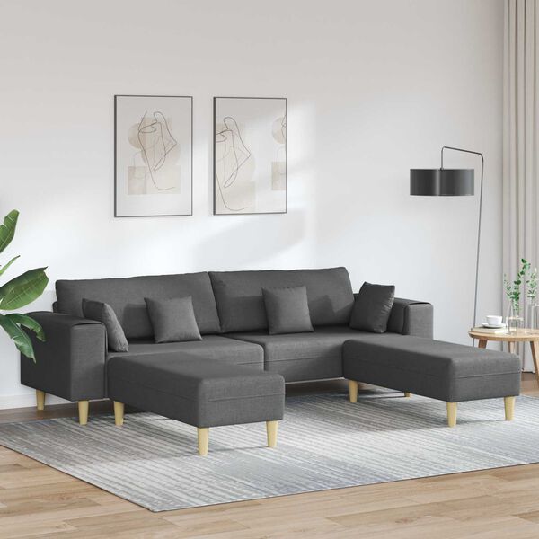vidaXL Sofa with Cushion 3 pcs Dark Grey Fabric