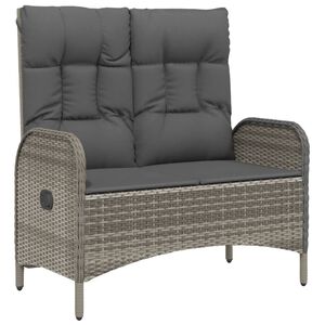 vidaXL Reclining Garden Bench with Cushions 107 cm Poly Rattan Grey