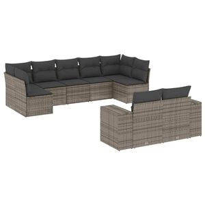 vidaXL 9 Piece Garden Sofa Set with Cushions Grey Poly Rattan