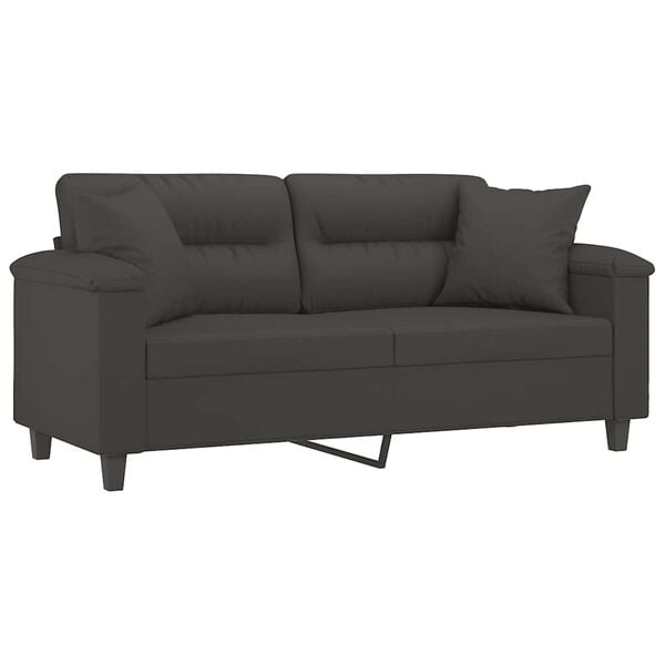 vidaXL 2-Seater Sofa with Pillows&Cushions Dark Grey 140 cm Microfibre Fabric