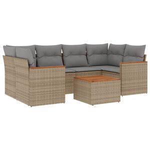 vidaXL 7 Piece Garden Sofa Set with Cushions Mix Beige Poly Rattan