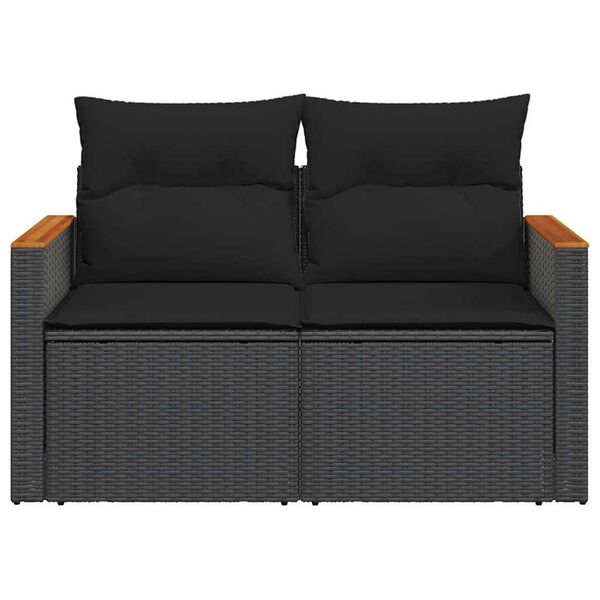 vidaXL Garden Sofa with Cushions 2-Seater Black Poly Rattan