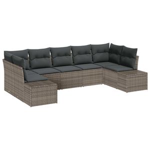 vidaXL Garden Sofa Set with Storage 7 pcs Grey Poly rattan