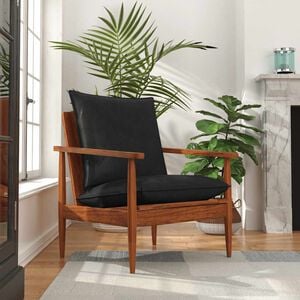 vidaXL Armchair Black Real Leather and Solid Wood Acacia