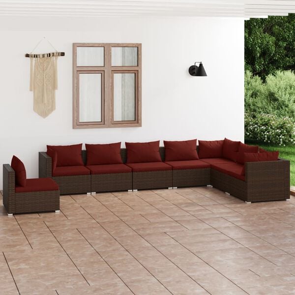 vidaXL 8 Piece Garden Lounge Set with Cushions Poly Rattan Brown