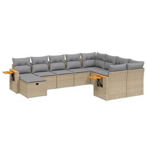 vidaXL 10 Piece Garden Sofa Set with Cushions Beige Poly Rattan