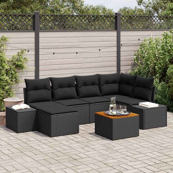 vidaXL Garden Sofa Set with Cushion 7 pcs Black Poly Rattan