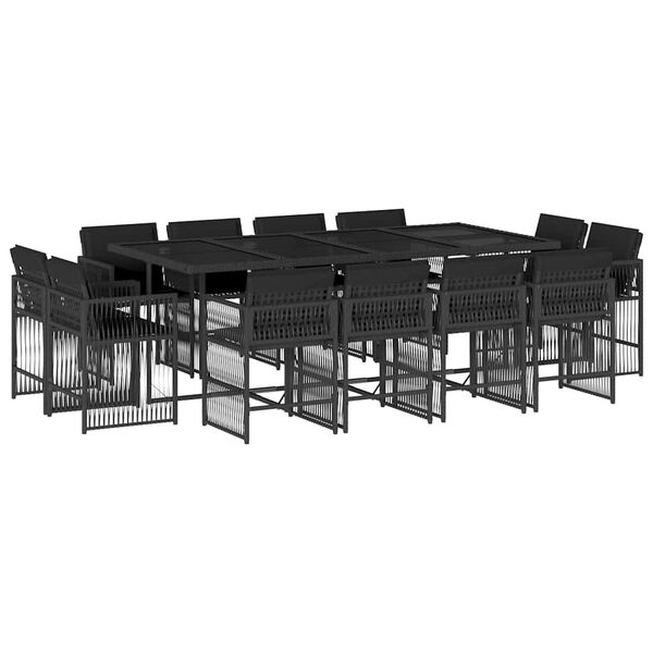 vidaXL 13 Piece Garden Dining Set with Cushions Black Poly Rattan