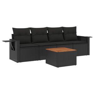 vidaXL 5 Piece Garden Sofa Set with Cushions Black Poly Rattan