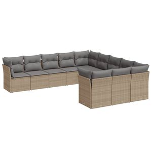 vidaXL 11 Piece Garden Sofa Set with Cushions Beige Poly Rattan
