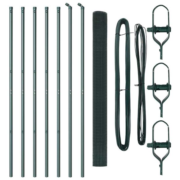 vidaXL Fence with Posts Green 1.5 x 10 m Steel