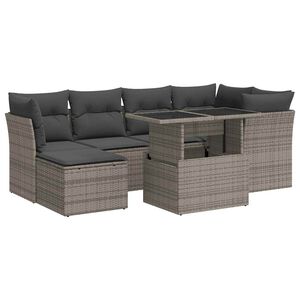 vidaXL 7 Piece Garden Sofa Set with Cushions Grey Poly Rattan