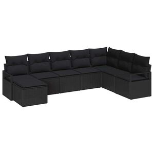 vidaXL Sofa Set with Cushion with Storage 8 pcs Black Poly Rattan