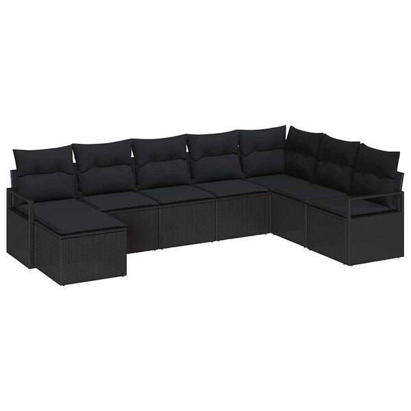 vidaXL Sofa Set with Cushion with Storage 8 pcs Black Poly Rattan