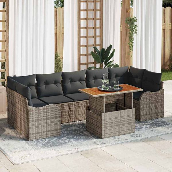 vidaXL Garden Sofa Set with Cushion 8 pcs Grey Poly Rattan