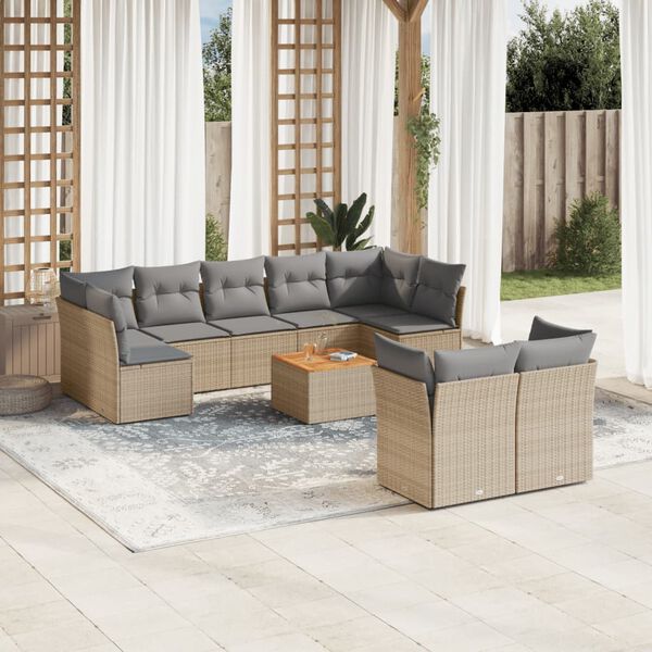 vidaXL 10 Piece Garden Sofa Set with Cushions Mix Beige Poly Rattan