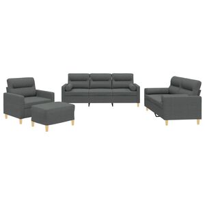 vidaXL 4 Piece Sofa Set with Pillows Dark Grey Fabric