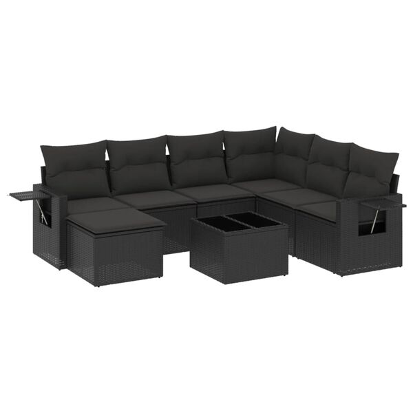 vidaXL 8 Piece Garden Sofa Set with Cushions Black Poly Rattan