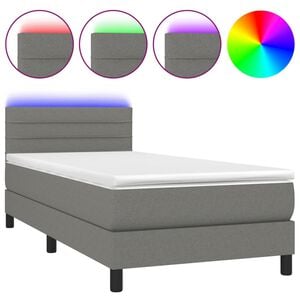 vidaXL Box Spring Bed with Mattress&LED Dark Grey 100x200cm Fabric
