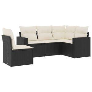 vidaXL 5 Piece Garden Sofa Set with Cushions Black Poly Rattan