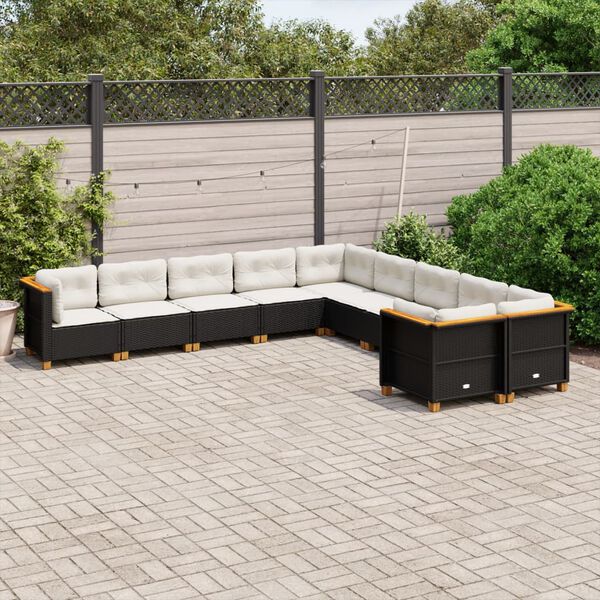 vidaXL 10 Piece Garden Sofa Set with Cushions Black Poly Rattan