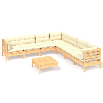 vidaXL 8 Piece Garden Lounge Set with Cream Cushions Solid Pinewood