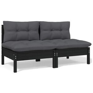 vidaXL 2-Seater Garden Sofa with Cushions Black Solid Pinewood
