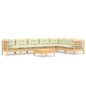 vidaXL 8 Piece Garden Lounge Set with Cream Cushions Solid Pinewood