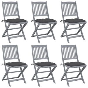 vidaXL Folding Outdoor Chairs 6 pcs with Cushions Solid Acacia Wood