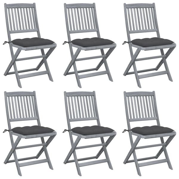 vidaXL Folding Outdoor Chairs 6 pcs with Cushions Solid Acacia Wood