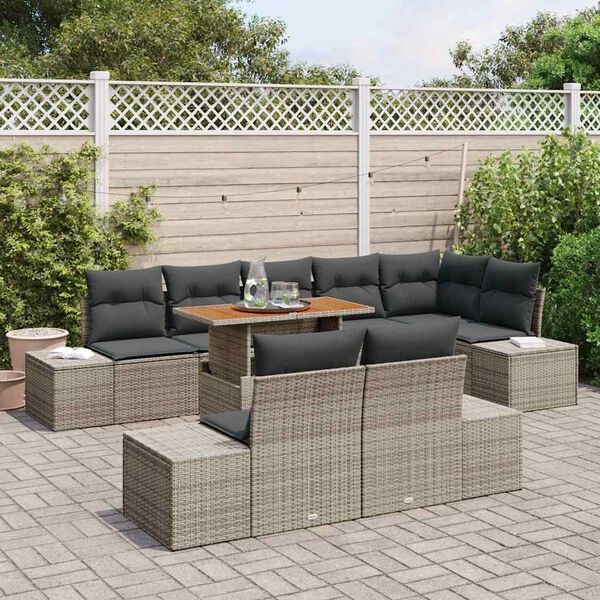 vidaXL Garden Sofa Set with Storage 9 pcs Grey Poly rattan