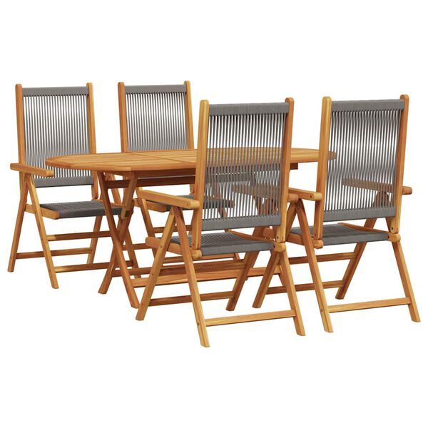 vidaXL Garden Dining Set Folding 5 pcs Grey Solid Acacia Wood