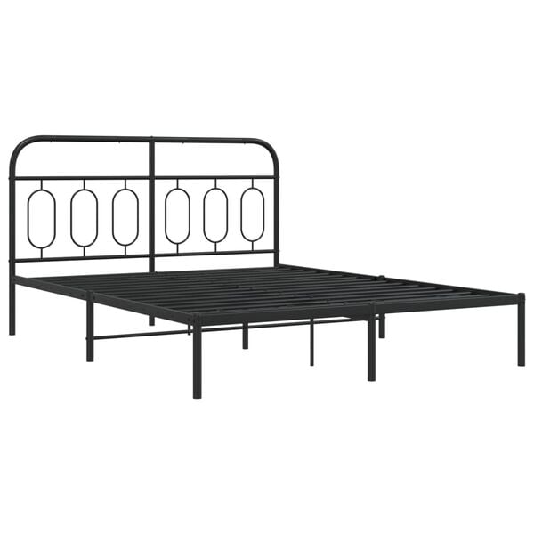 vidaXL Metal Bed Frame without Mattress with Headboard Black 150x200cm