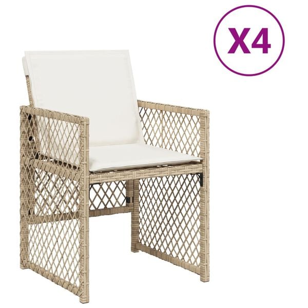 vidaXL Garden Chairs with Cushions 4 pcs Beige Poly Rattan
