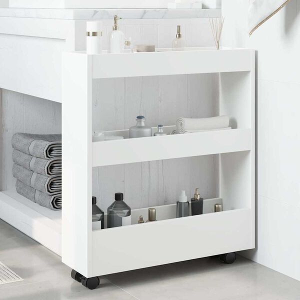 vidaXL Narrow Storage Trolley 3 Tier White Engineered Wood