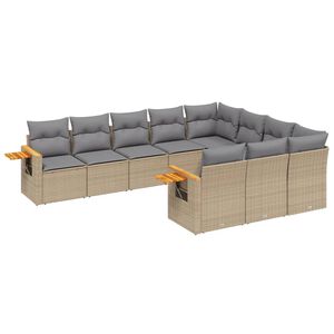 vidaXL 10 Piece Garden Sofa Set with Cushions Beige Poly Rattan