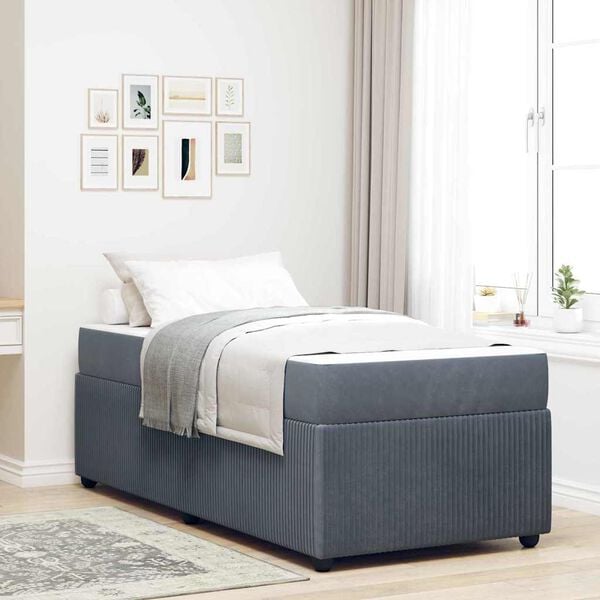 vidaXL Bed Frame with Mattress Dark Grey 90 x 190 cm Fabric