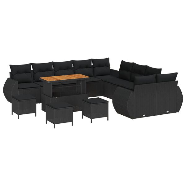 vidaXL Garden Sofa Set Height-Adjustable 14 pcs Black Poly Rattan