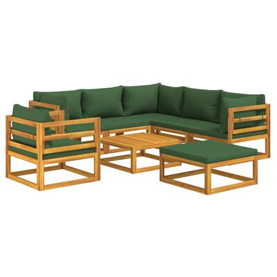 vidaXL 8 Piece Garden Lounge Set with Green Cushions Solid Wood