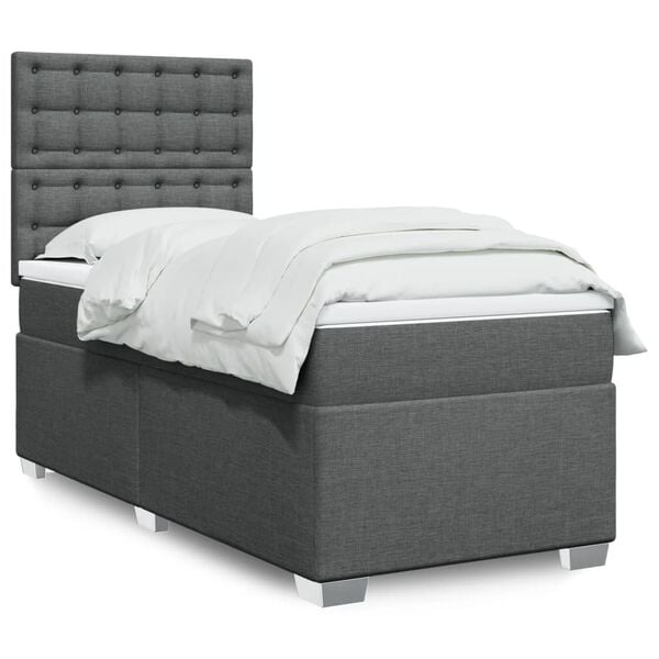 vidaXL Box Spring Bed with Mattress Dark Grey King Single Fabric