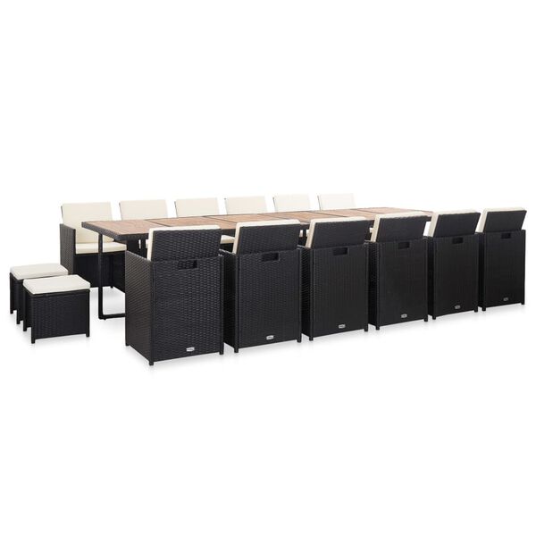 vidaXL 17 Piece Outdoor Dining Set with Cushions Poly Rattan Black