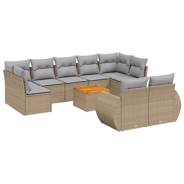 vidaXL 10 Piece Garden Sofa Set with Cushions Beige Poly Rattan