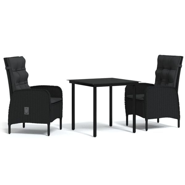 vidaXL 3 Piece Garden Dining Set with Cushions Black