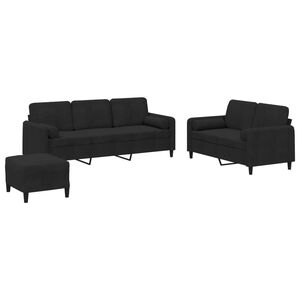 vidaXL 3 Piece Sofa Set with Pillows Black Velvet