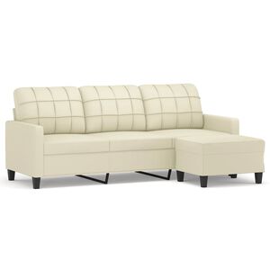 vidaXL 3-Seater Sofa with Footstool Cream 180 cm Faux Leather