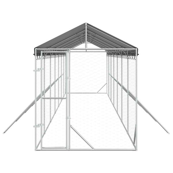 vidaXL Outdoor Dog Kennel with Roof Silver 2x14x2.5 m Galvanised Steel